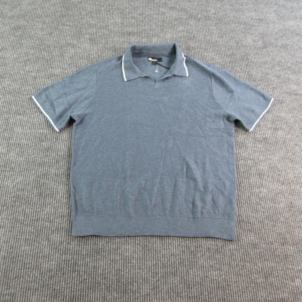 The Commons Polo Shirt Mens L Blue Solid 100% Cotton Contrasting Trim NWT
